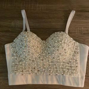 Bridal Pearl Bustier Corset Embellished with Crystal